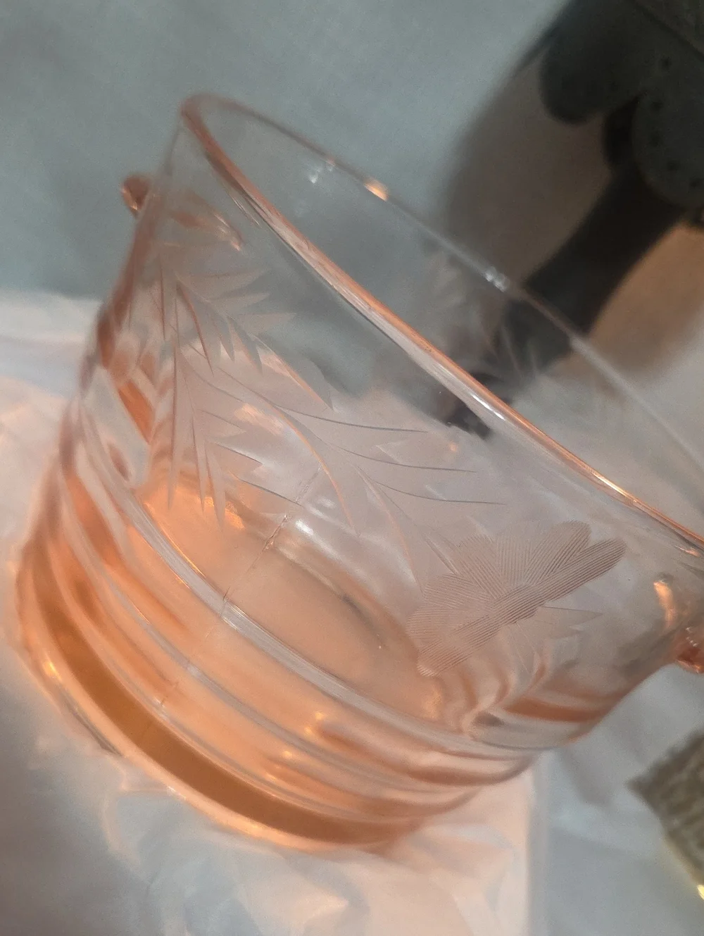 Vintaged Pink Depression Glass Etched Glass Serving Bowl/Ice Bucket